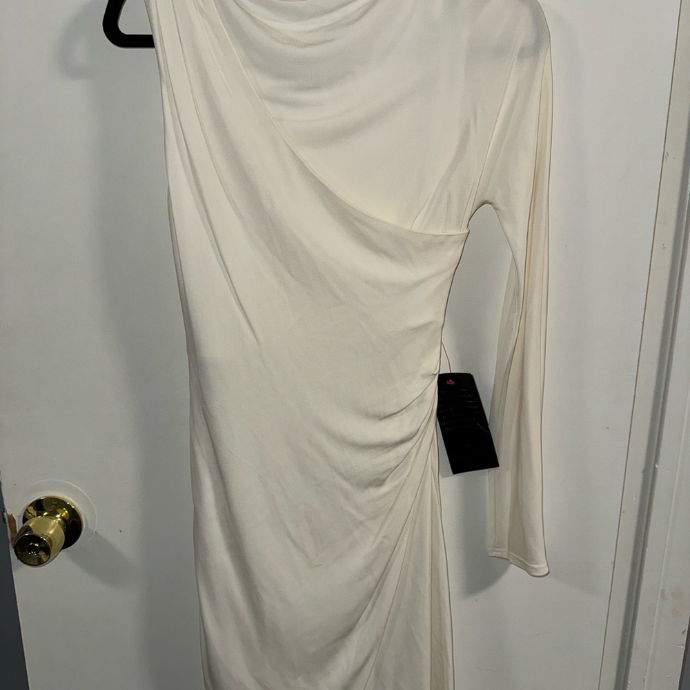 BEBE Asymmetrical Draped Midi Dress